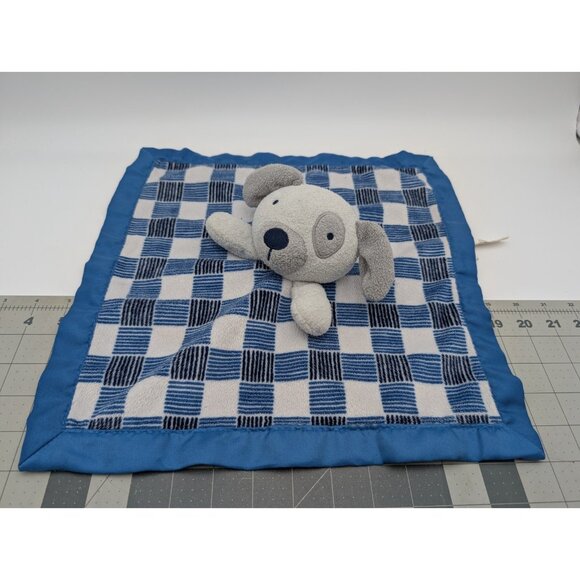 Cloud Island Gray Dog Lovey Plush Puppy Blue Plaid Security Blanket Stuffed - Picture 1 of 5